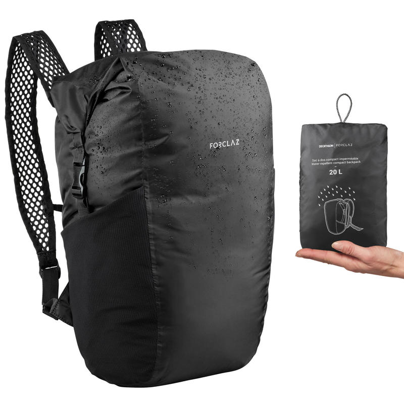 Compacte en waterdichte rugzak voor backpacken Travel 20 liter zwart