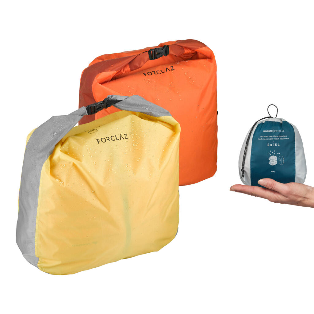 Divas trekinga ūdensnecaurlaidīgas uzglabāšanas somas, pusmēness formā, 2x15l