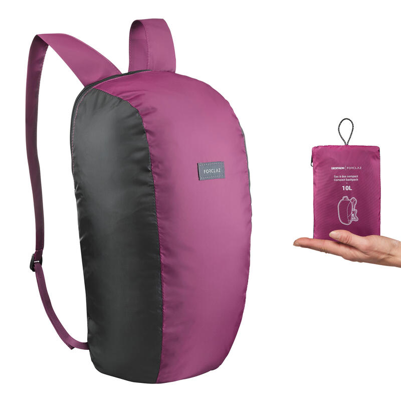 Mochila plegable de montaña y trekking viaje 10L Forclaz Compact burdeos
