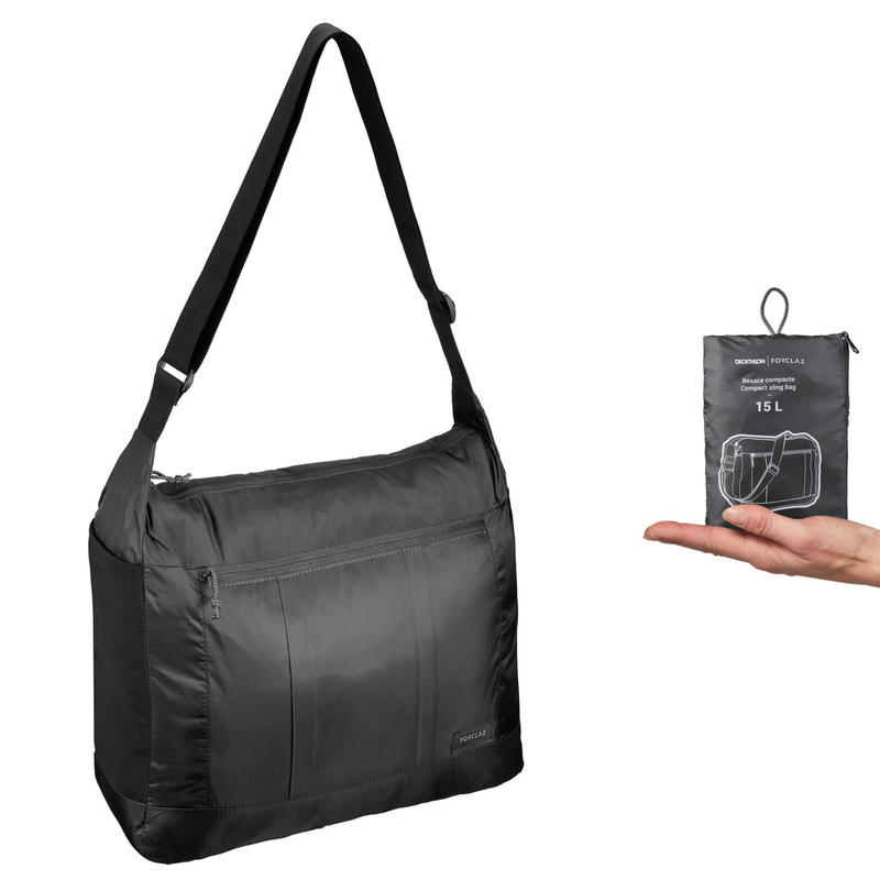 Bolsa Bandolera De Montaña y Trekking Viaje Forclaz 100 15L Compacta Negro