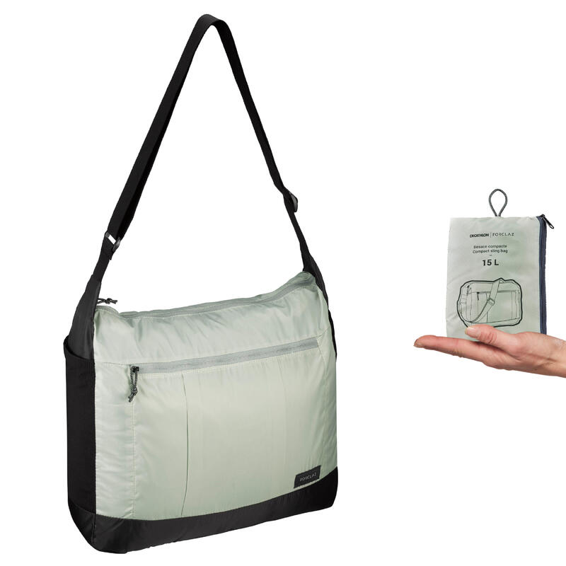 Bolsa Bandolera De Montaña y Trekking Viaje Forclaz 100 15L Compacta Caqui