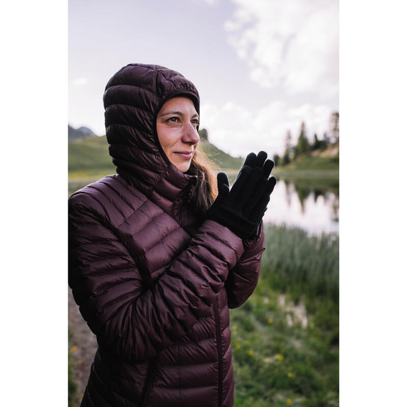 Casaco de penas de Trekking na montanha com capuz Preto - MT100 -5°C - Mulher