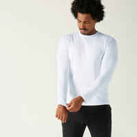 Men's Long-Sleeved Straight-Cut Crew Neck Cotton Fitness T-Shirt 100 - Glacier White