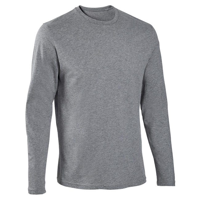 Men's Long-Sleeved T-Shirt 100 - Mottled Grey