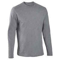 Long-Sleeved Fitness Cotton T-Shirt - Mottled Grey