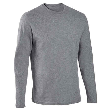 Long-Sleeved Fitness Cotton T-Shirt - Mottled Grey