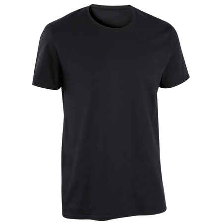 T-Shirt Fitness gerade Rundhals Baumwolle Herren -  schwarz 
