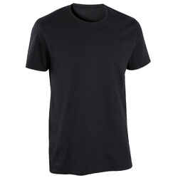 Men's Short-Sleeved Straight-Cut Crew Neck Cotton Fitness T-Shirt Sportee - Black