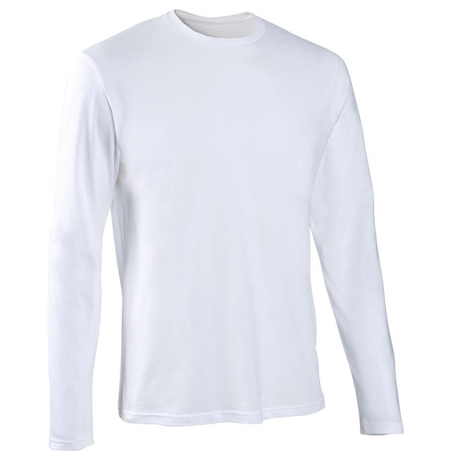 Men's Gym T-Shirt Long-Sleeved Cotton Regular Fit 120 - White