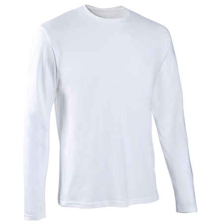 Men's Long-Sleeved Straight-Cut Crew Neck Cotton Fitness T-Shirt 100 ...