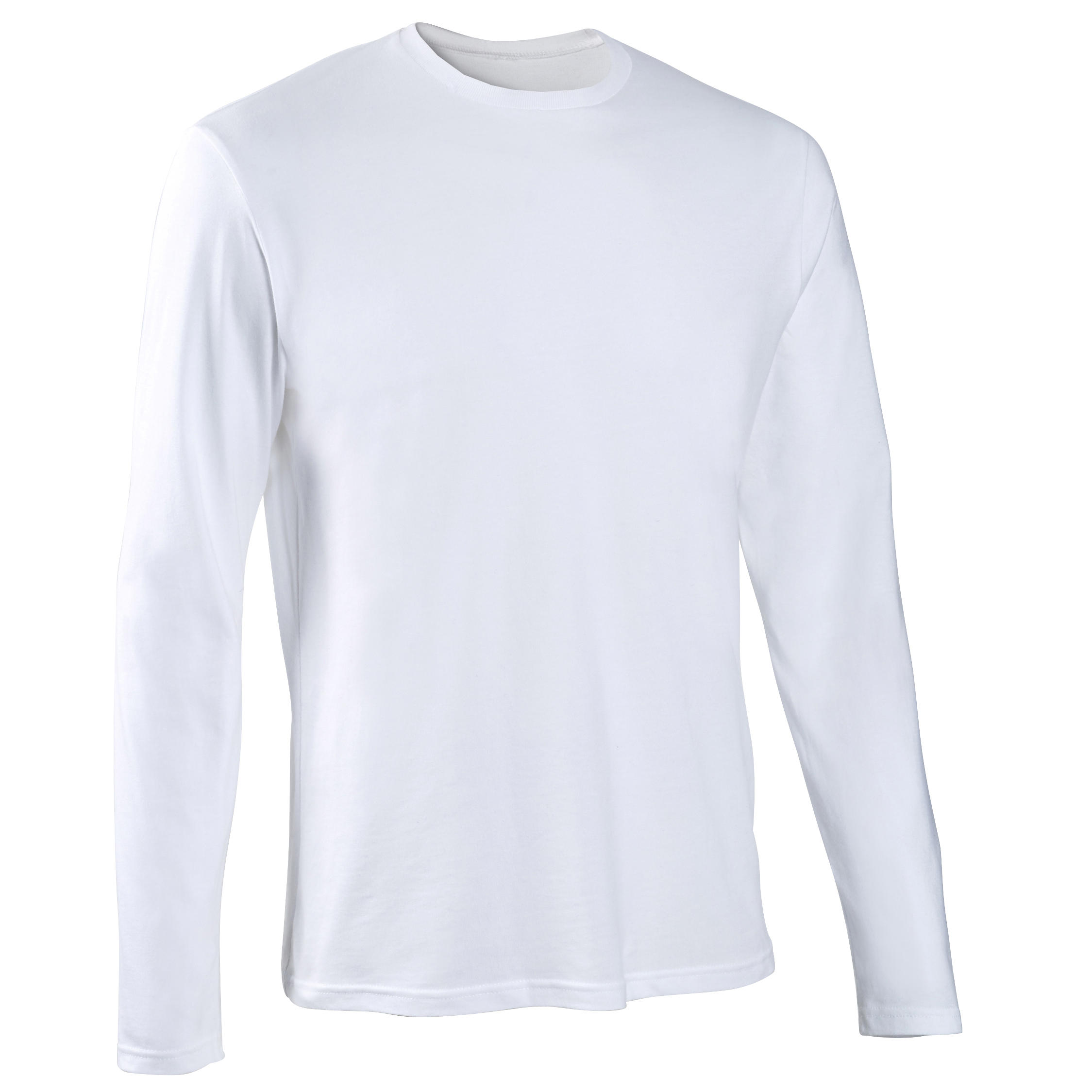 Men's Long-Sleeved Straight-Cut Crew Neck Cotton Fitness T-Shirt 100 - Glacier White 5/5