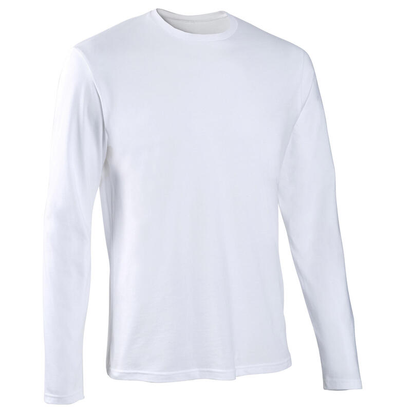 T-shirt fitness Basic manches longues slim coton col rond homme blanc glacier
