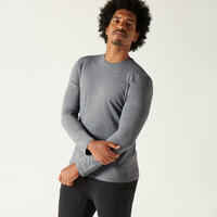 Long-Sleeved Fitness Cotton T-Shirt - Mottled Grey