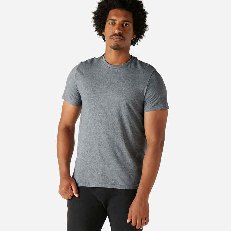 Men's Short-Sleeved Fitted-Cut Crew Neck Cotton Fitness T-Shirt Sportee - Grey