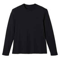 Men's Long-Sleeved Straight-Cut Crew Neck Cotton Fitness T-Shirt 100 - Black