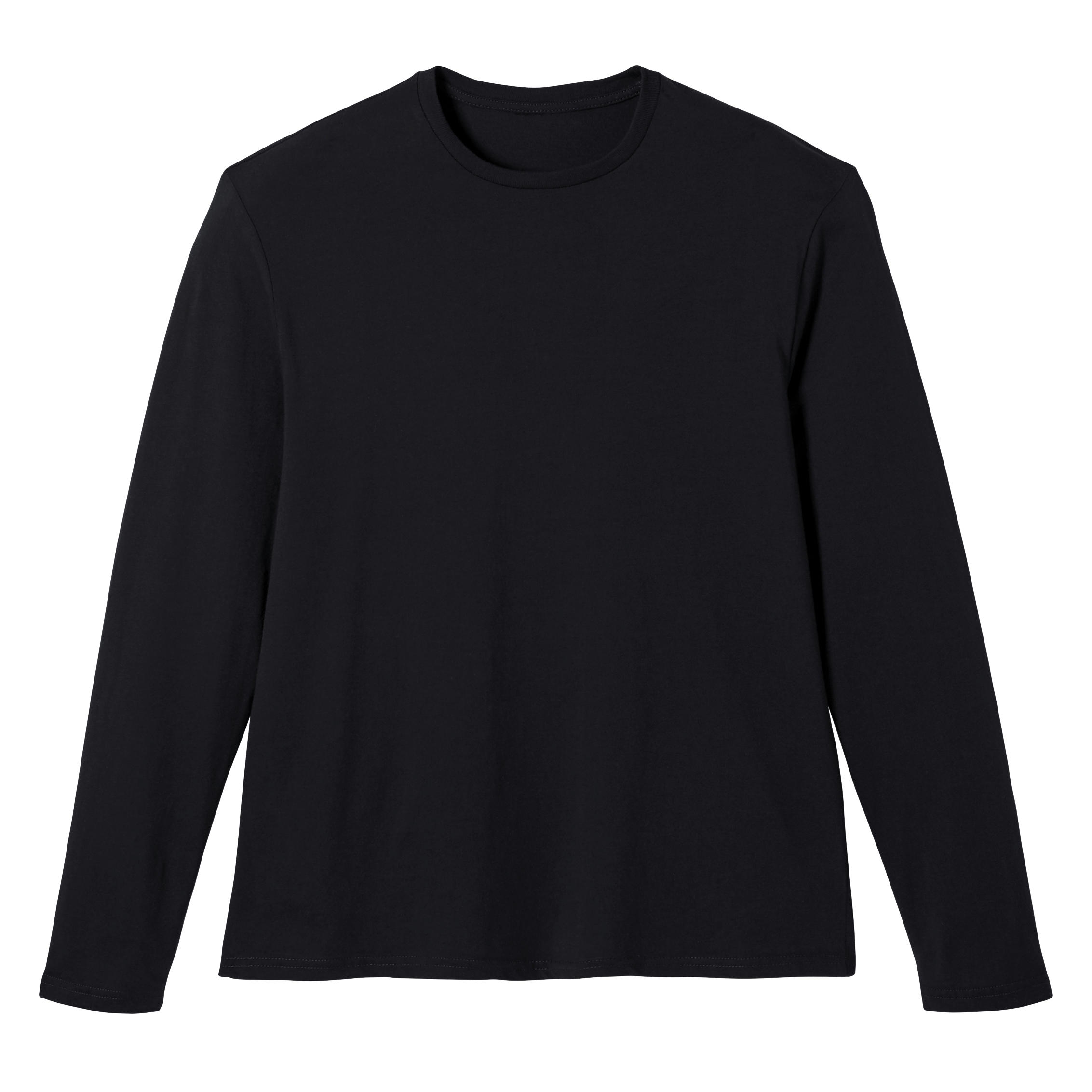 Men's Long-Sleeved Straight-Cut Crew Neck Cotton Fitness T-Shirt 100 - Black 5/6