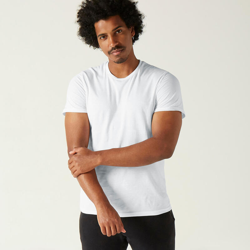 T-shirt bianca uomo fitness SPORTEE 100 regular cotone