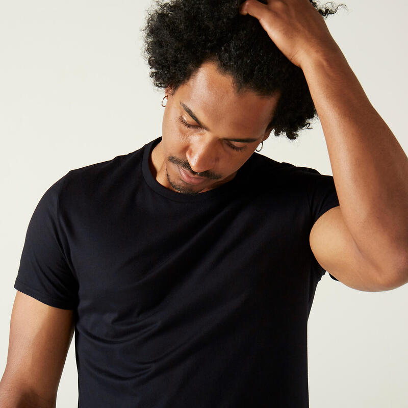 Tricou fitness bumbac 100 negru bărbați