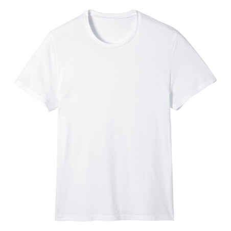 Men's Short-Sleeved Fitted-Cut Crew Neck Cotton Fitness T-Shirt Sportee - White