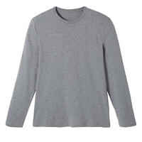 Long-Sleeved Fitness Cotton T-Shirt - Mottled Grey