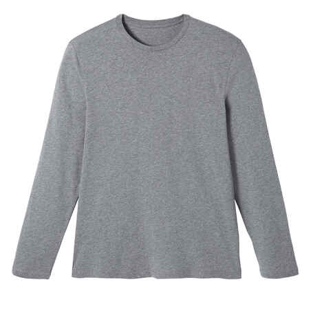 Long-Sleeved Fitness Cotton T-Shirt - Mottled Grey