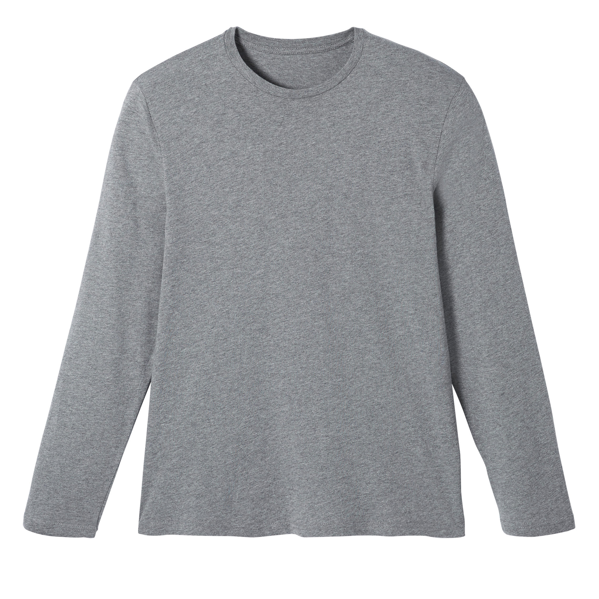 Long-Sleeved Fitness Cotton T-Shirt - Mottled Grey 5/6