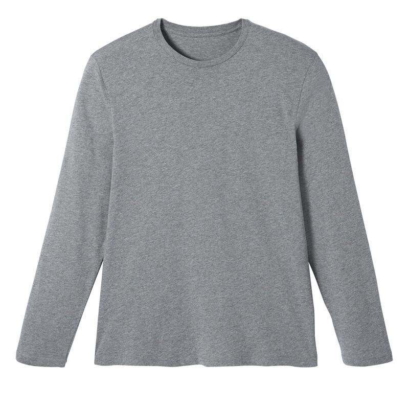Bavlněné pružné tričko na fitness s dlouhým rukávem melírované šedé