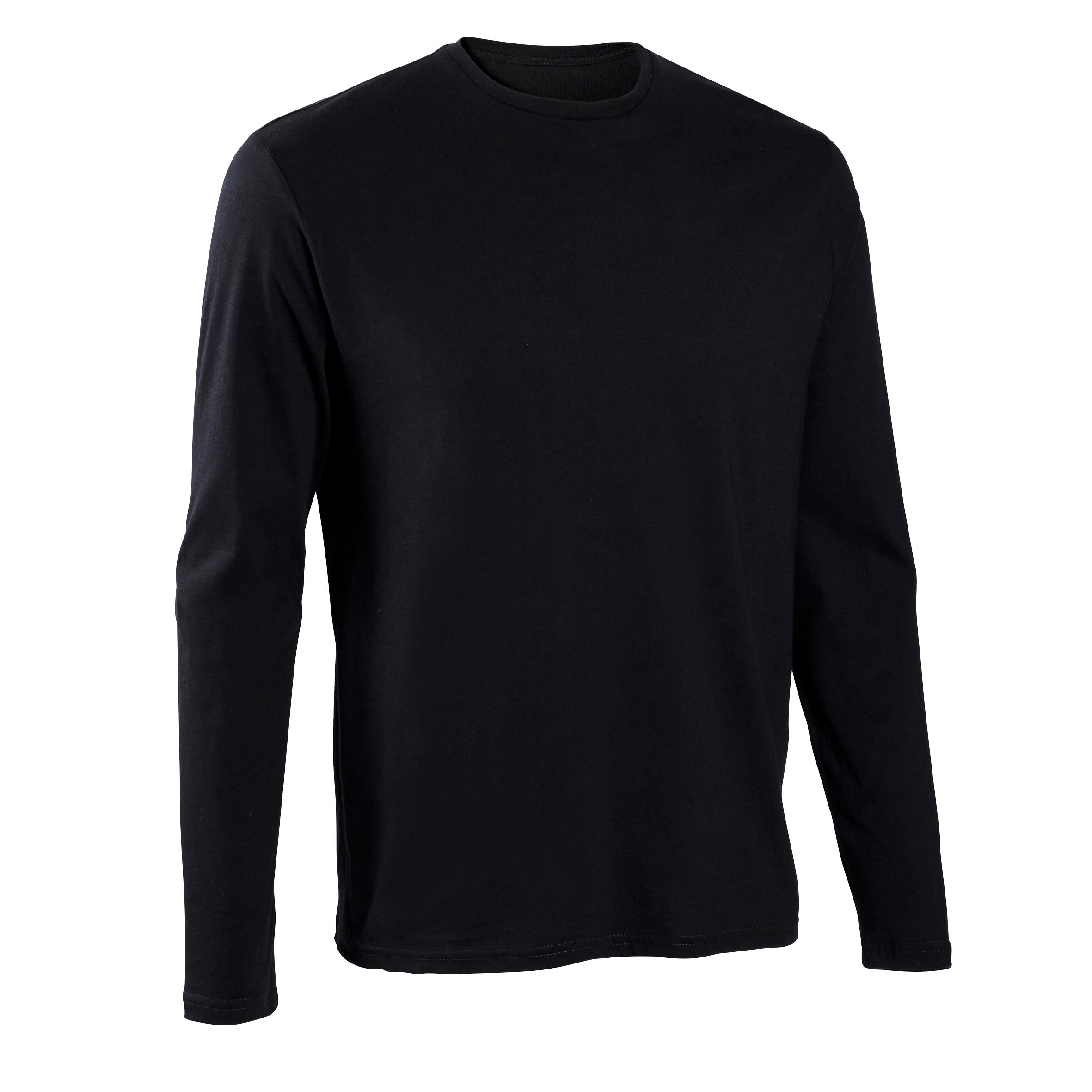 Men's Long-Sleeved Straight-Cut Crew Neck Cotton Fitness T-Shirt 100 - Black 6/6