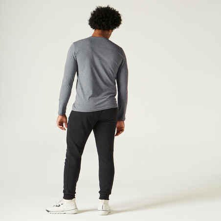 Long-Sleeved Fitness Cotton T-Shirt - Mottled Grey