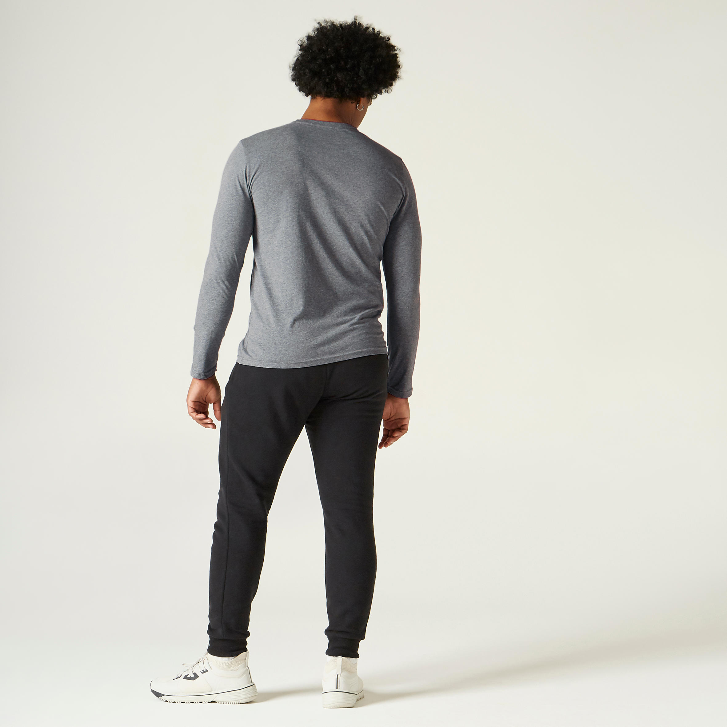 Long-Sleeved Fitness Cotton T-Shirt - Mottled Grey 3/6