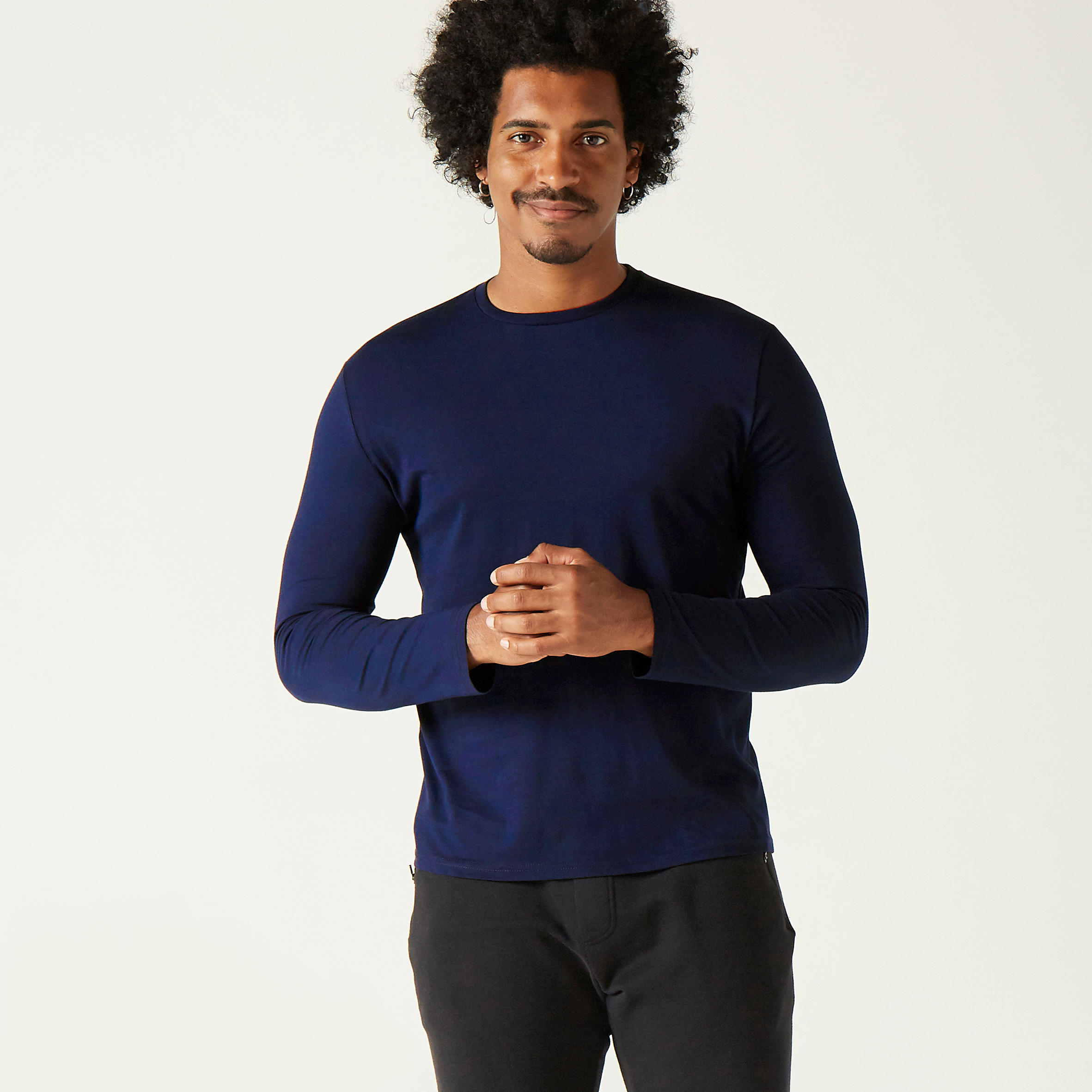 Men's Cotton Gym Long sleeve T-shirt Regular fit 100 - Dark Blue - S By DOMYOS | Decathlon