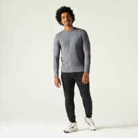 Long-Sleeved Fitness Cotton T-Shirt - Mottled Grey