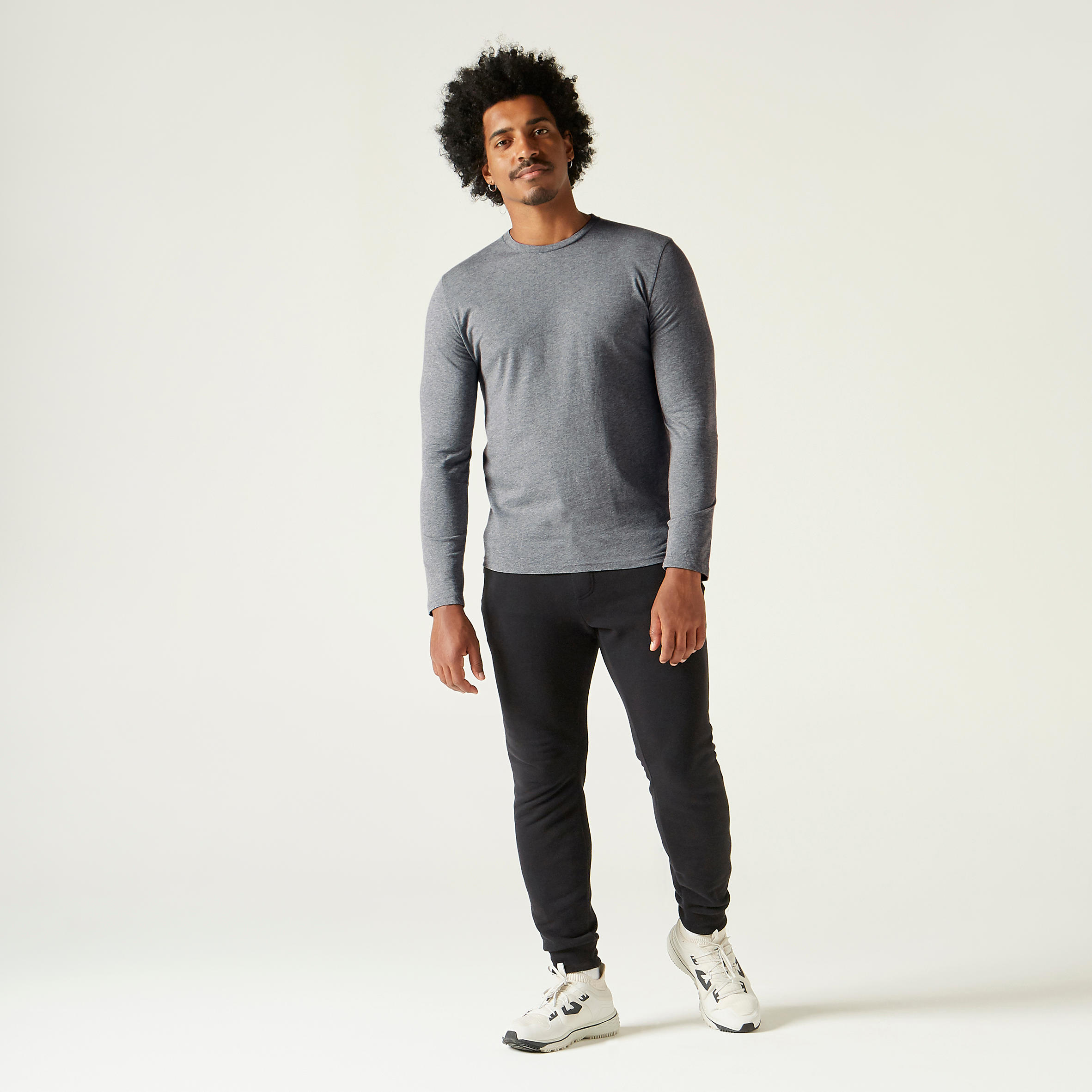 Long-Sleeved Fitness Cotton T-Shirt - Mottled Grey 2/6