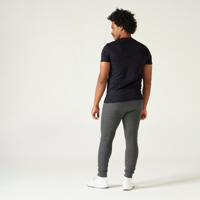 Tricou fitness bumbac 100 negru bărbați