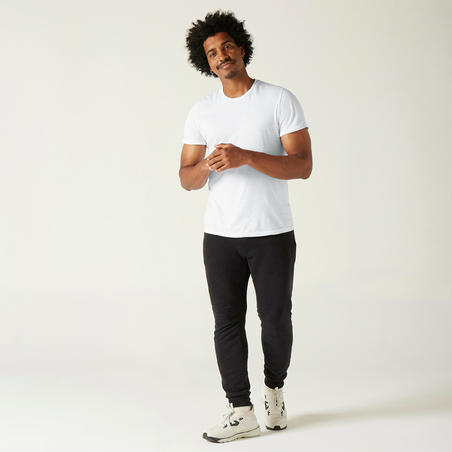 T-shirt fitness manches courtes slim coton extensible col rond homme blanc  - Decathlon Cote d'Ivoire