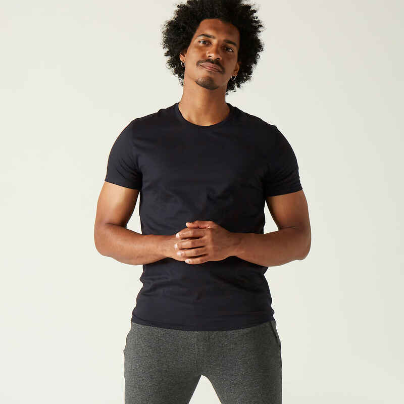 T-Shirt Fitness 100 % Baumwolle schwarz 