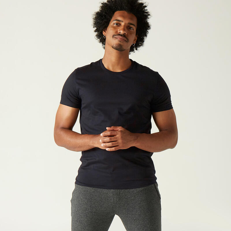 T-shirt nera uomo fitness SPORTEE 100 regular 100% cotone