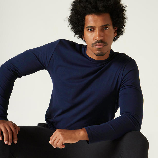 Men's Gym TShirt LongSleeved Cotton Regular Fit 120 Dark Blue