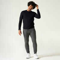 Men's Long-Sleeved Straight-Cut Crew Neck Cotton Fitness T-Shirt 100 - Black