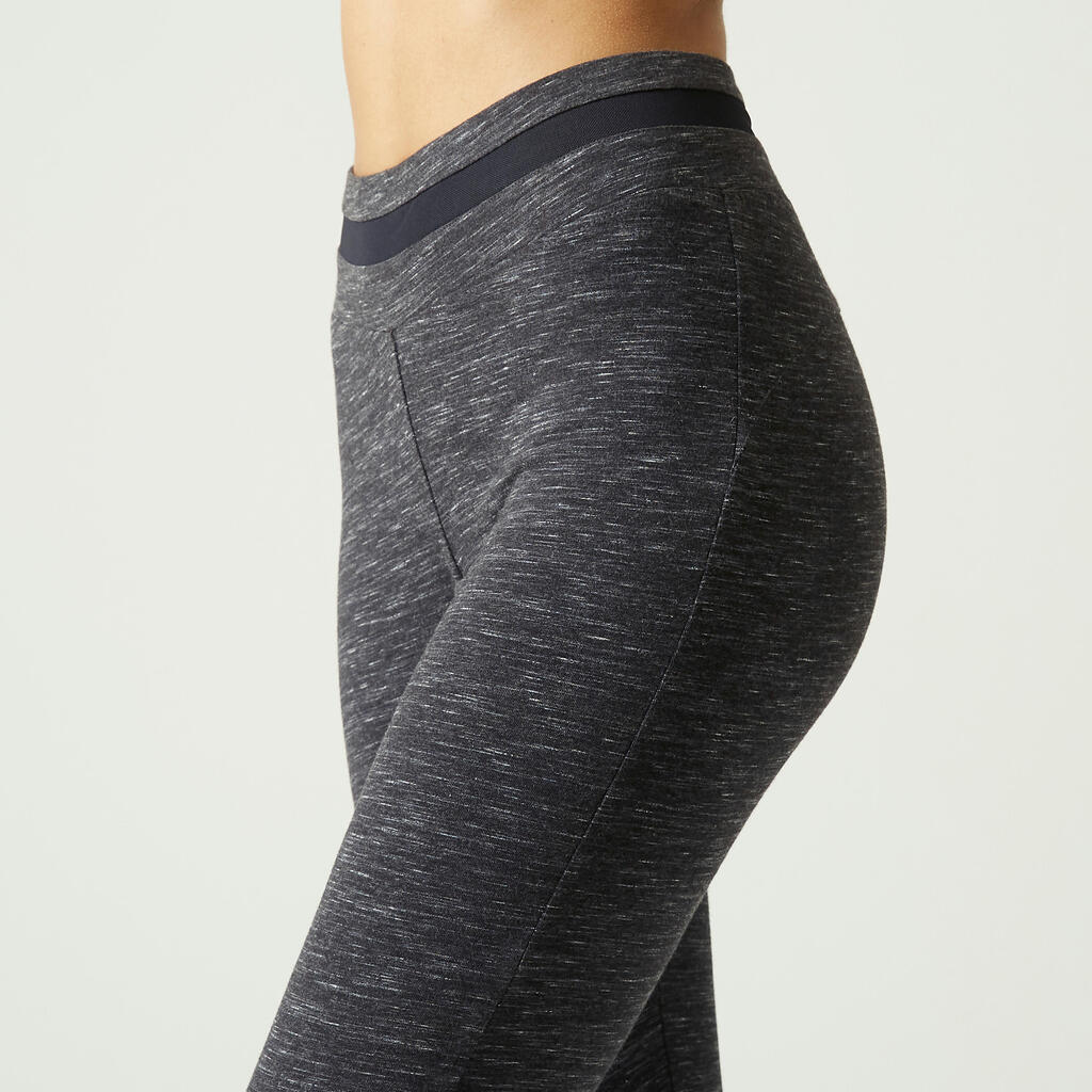 Stretchy High-Waisted Cotton Fitness Leggings with Mesh - Blue Print