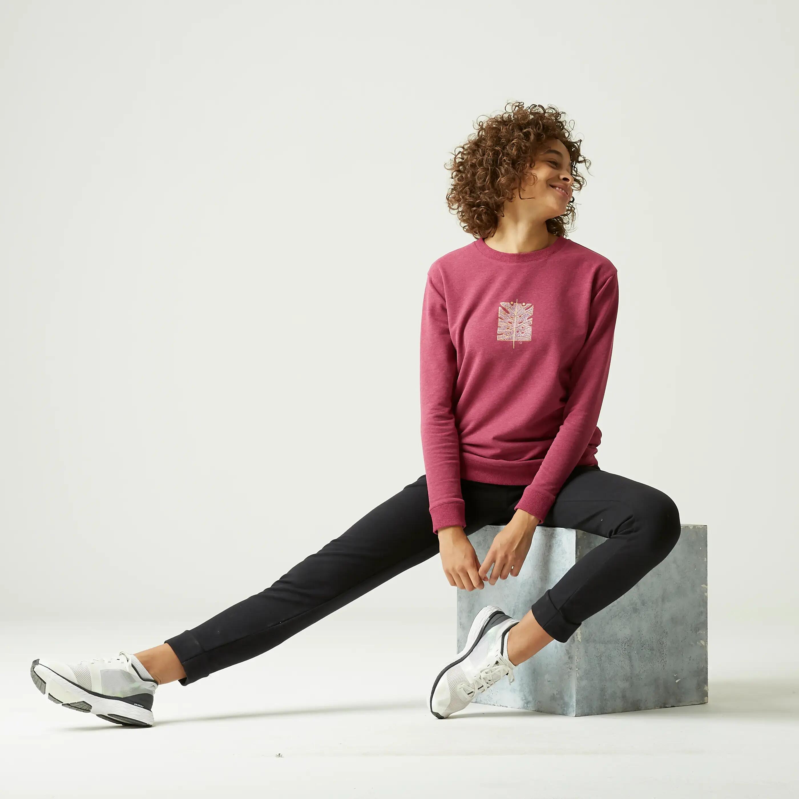 Women's Fitness Sweatshirt 100 - Purple with Print 2/6