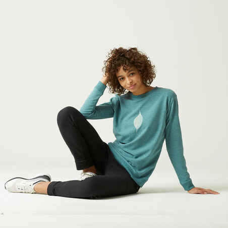 Women's Fitness Sweatshirt 100 - Green with Print