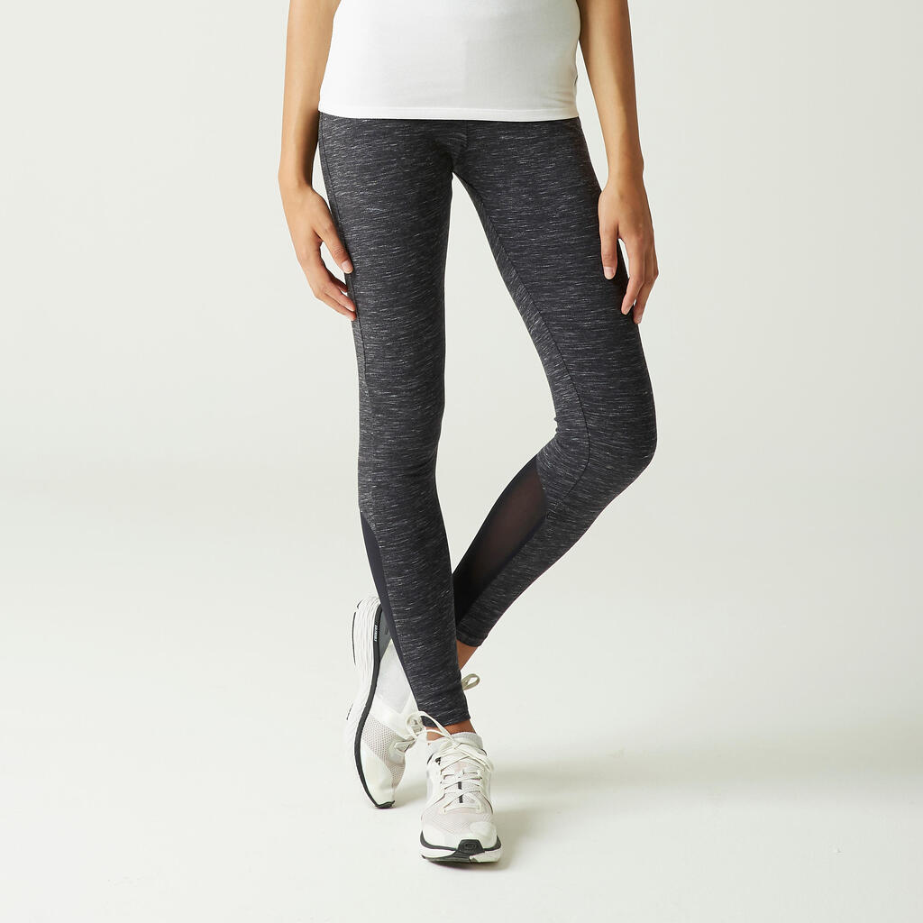 Stretchy High-Waisted Cotton Fitness Leggings with Mesh - Blue Print