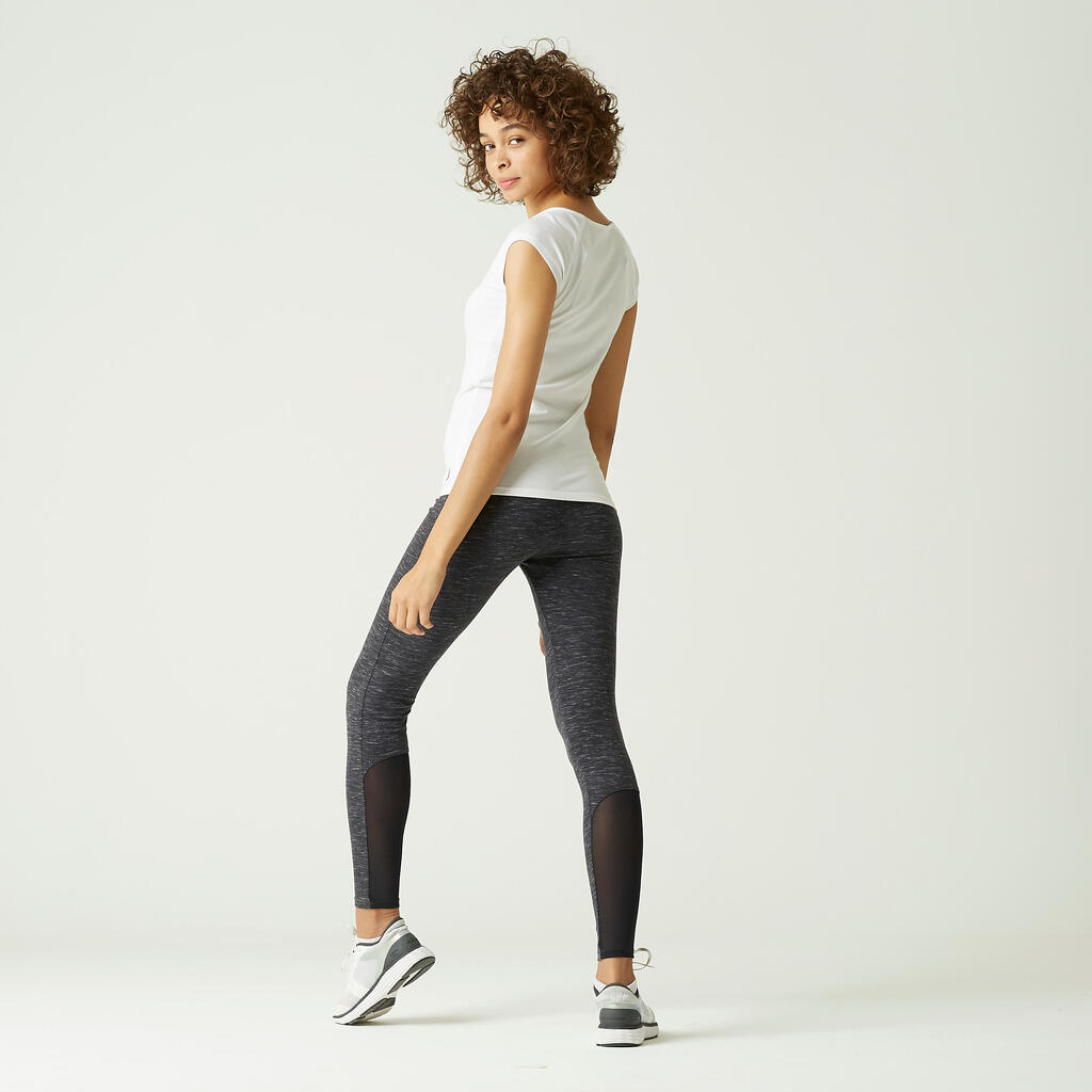 Stretchy High-Waisted Cotton Fitness Leggings with Mesh - Blue Print