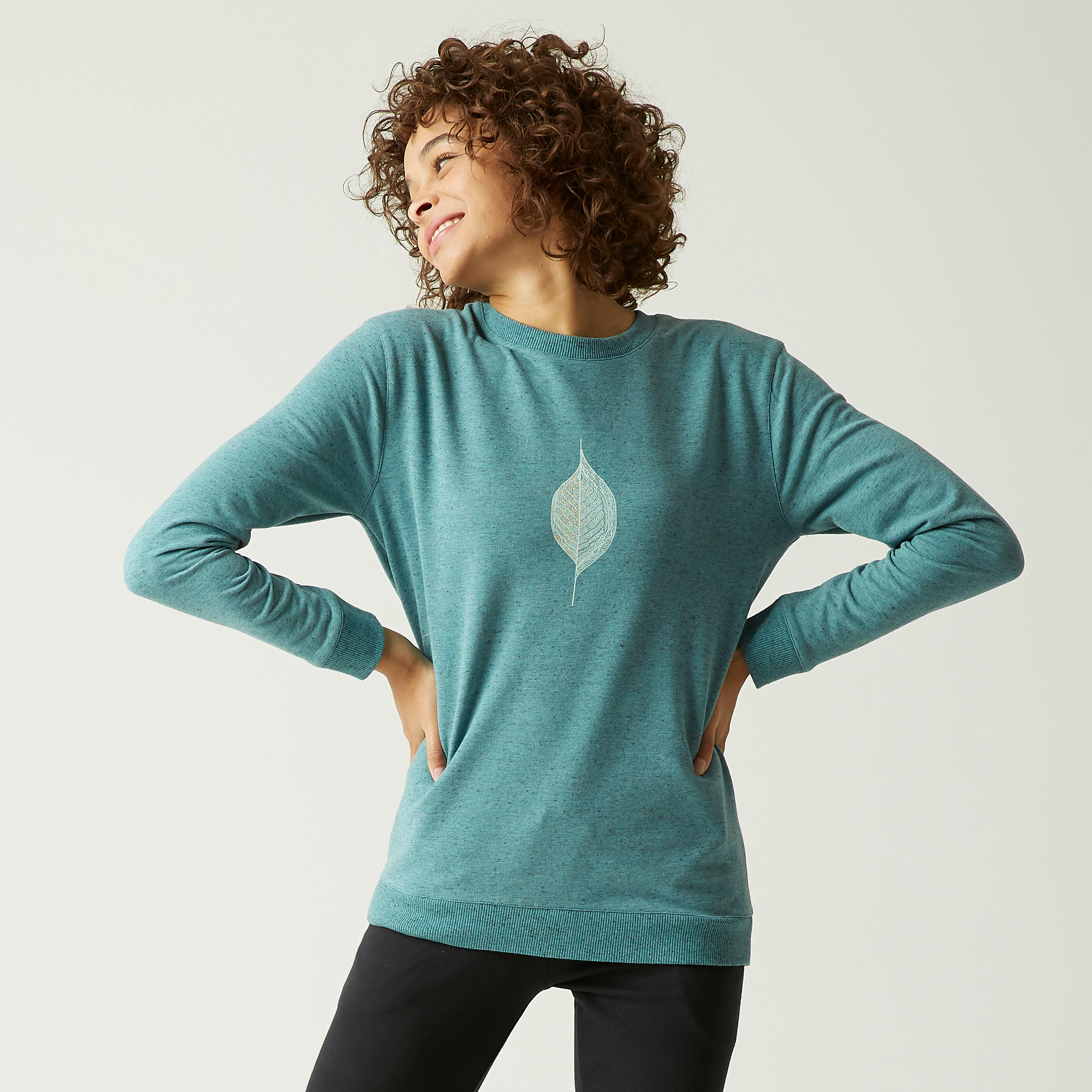 Women's Gym Sweater 100 - Green with Print