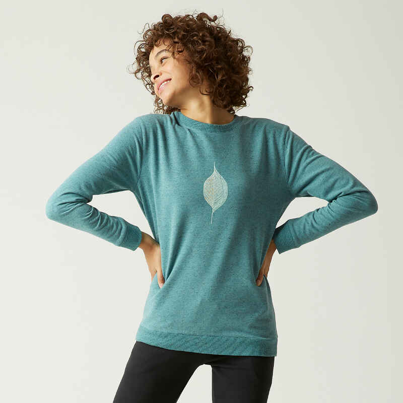 Women's Fitness Sweatshirt 100 - Green with Print