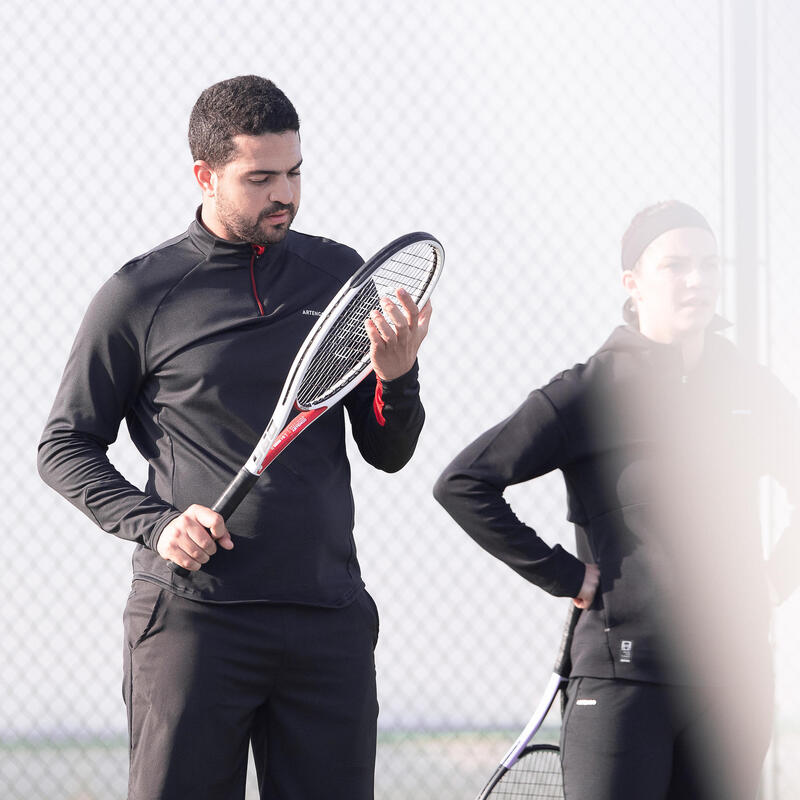 Férfi teniszpóló Thermic, cipzáras gallérral, hosszú ujjú, fekete, piros 