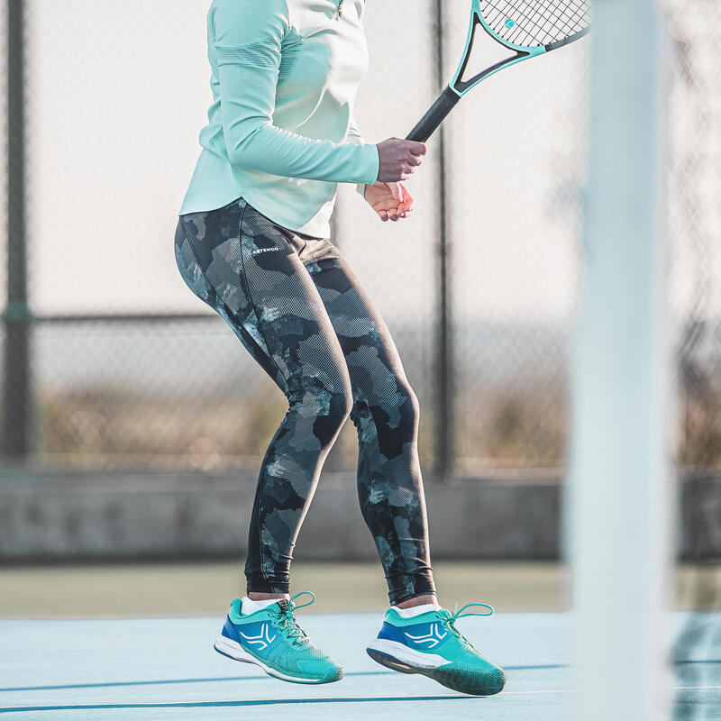 Legging mallas de tenis largo transpirable Mujer Dry TH900M negro estampado