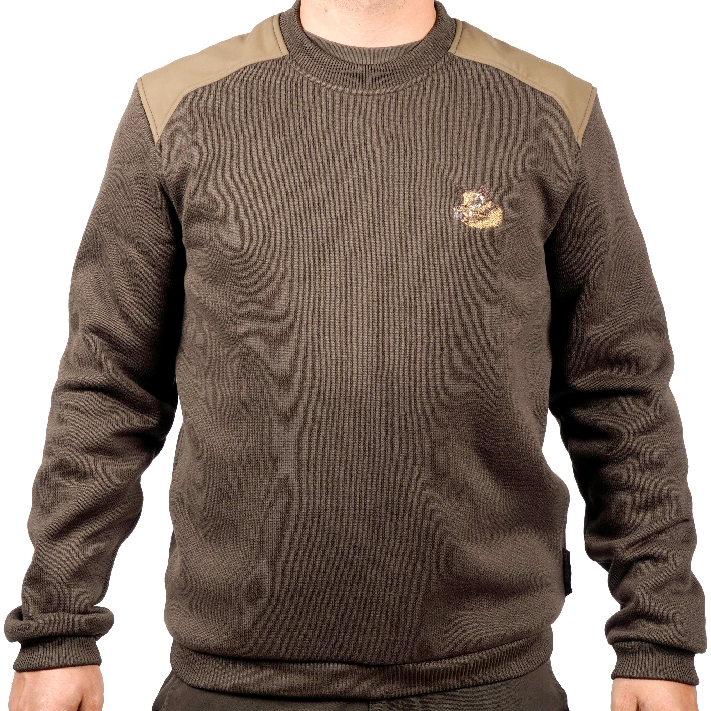 HUNTING PULLOVER 500 - BROWN / EMBROIDED BOAR 2/6