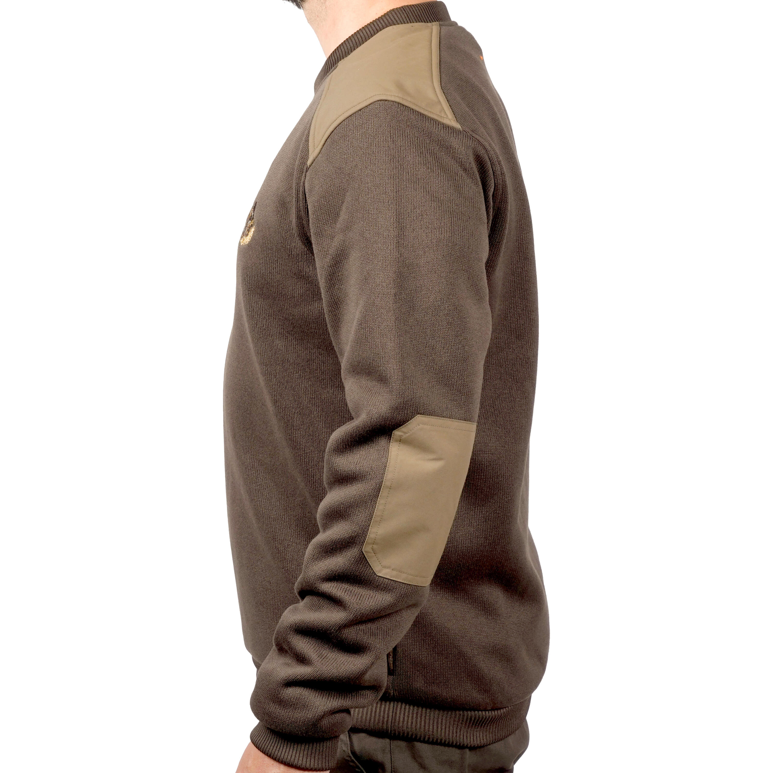 HUNTING PULLOVER 500 - BROWN / EMBROIDED BOAR 3/6